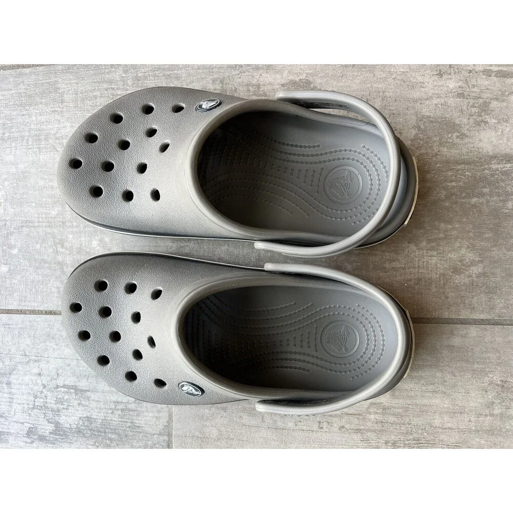 Crocs Crocband Smoke Gray Navy Clogs Water Shoes Size US 3 J3 Casual Sandals EUC